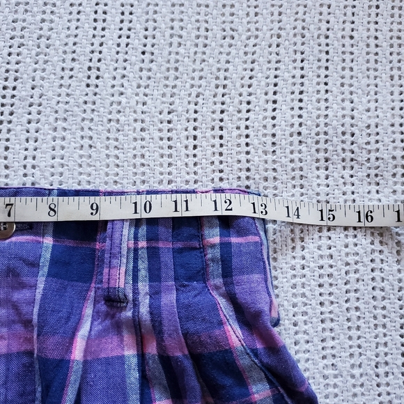 VTG 90's AJ Brandon Women's 7/8 Pink Blue Plaid Pleated High Waist Shorts 26" - Picture 7 of 11